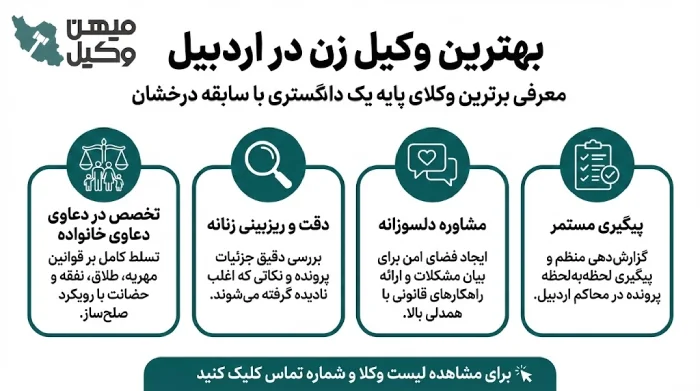 راهنمای انتخاب بهترین وکیل زن در اردبیل
