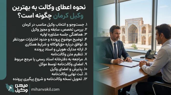 نحوه اعطای وکالت به بهترین وکیل کرمان چگونه است؟