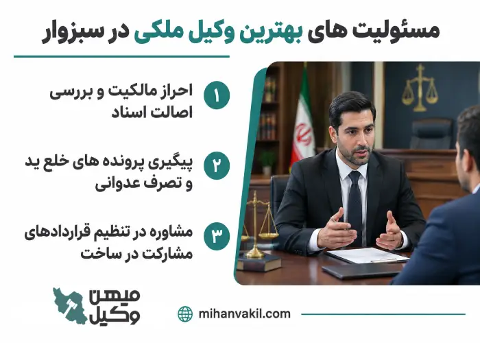 مسئولیت های بهترین وکیل ملکی در سبزوار