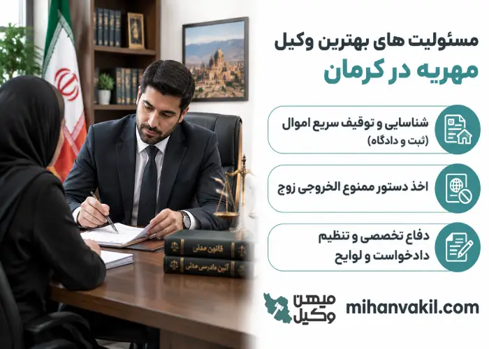 مسئولیت های بهترین وکیل مهریه در کرمان
