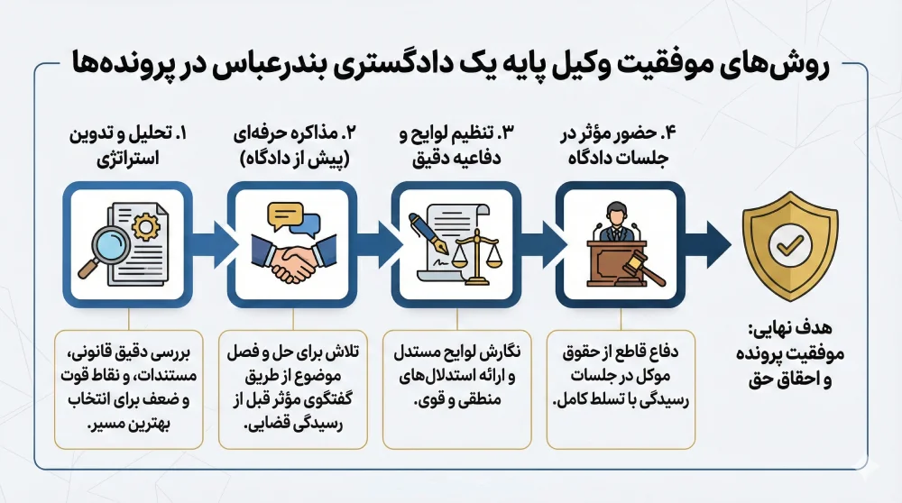 روش های موفقیت بهترین وکیل پایه یک دادگستری در بندرعباس