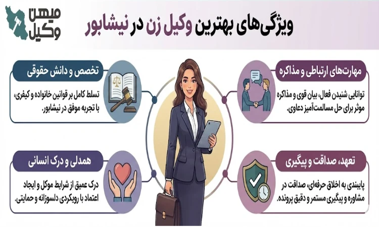 ویژگی های بهترین وکیل زن در نیشابور