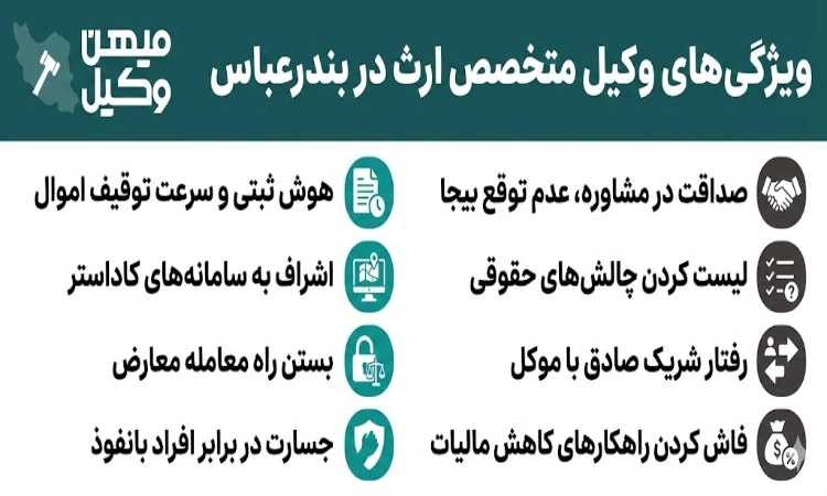 ویژگی های وکیل متخصص ارث در بندر عباس